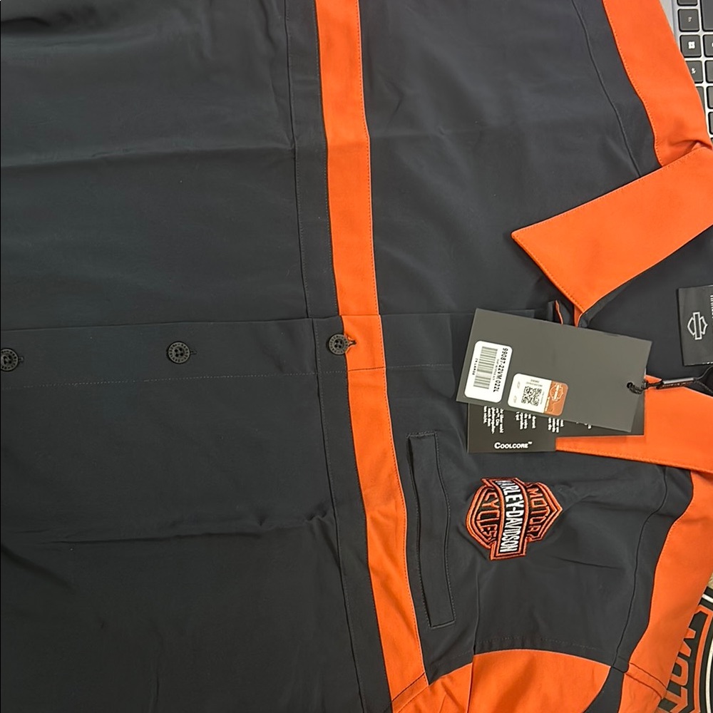 Harley-Davidson Men's Black and Orange shortsleeve